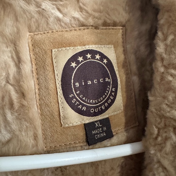 Giacca 100% Leather Tan Coat with Fur Trim Size XL - Picture 4 of 4